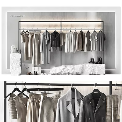Stylish Clothing Store With Trendy Apparel Hanging Racks Coats Dresses And Fashion Accessories 3d model