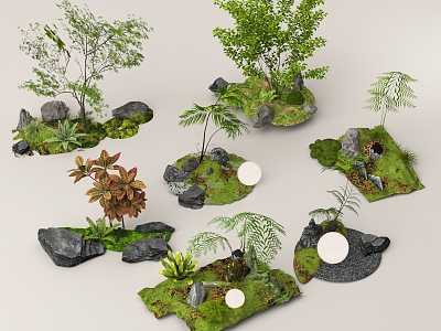 Courtyard sketch plant combination plant landscaping plant pile landscape stone micro terrain 3d model