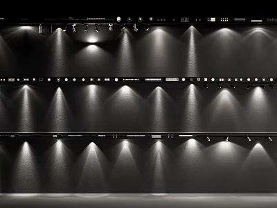 Modern Storefront With Stage Style Lighting Multiple Row Spotlights Black Background And Beam Effect 3d model