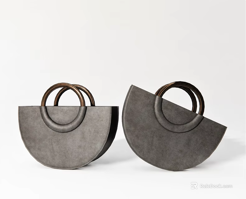 Elegant Gray Semicircular Handbags With Round Metal Handles And Modern Design 3d model 