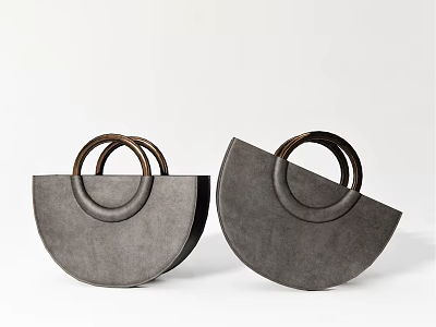 Elegant Gray Semicircular Handbags With Round Metal Handles And Modern Design 3d model