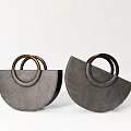 Elegant Gray Semicircular Handbags With Round Metal Handles And Modern Design