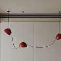 Three Red Curved Shaped Pendant Lights in Modern Interior Ceiling Design 3d model