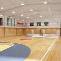 Basketball Gym Interior Featuring Wooden Flooring Court Markings Lighting Scoreboard And Hoop 3d model