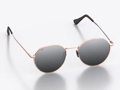 Stylish Accessory Decor Set With Gold Frame Round Black Lens Metal Sunglasses Piece 3d model