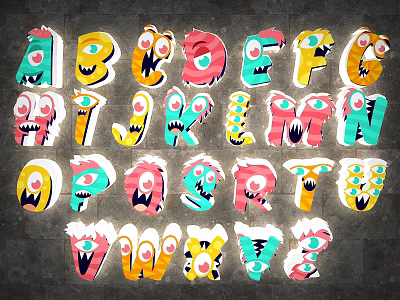 Colorful Cartoon Monster Face Letter Wall Decor for Kids Room Playful Design 3d model