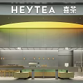 HEYTEA Milk Tea Shop Modern Interior Design With Counter Seating And Warm Lighting