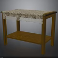 Wooden Two Tier Side Table With Patterned Tablecloth And Lower Shelf