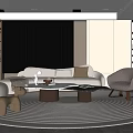 Contemporary Living Room Interior With Sofa Accent Chair Coffee Table And Round Rug