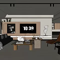 Modern Living Room Interior Design With Gray Sofa Wooden Coffee Table TV Sculpture And Green Plants