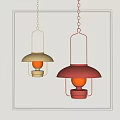 Modern Minimalist Beige and Red Pendant Lights with Dome Shades and Metal Frames