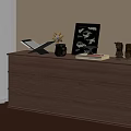 Wooden Entryway Cabinet Sideboard With Drawers Open Book Potted Plant And Photo Frame