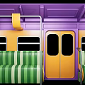Activity Exhibition Wall Featuring Colorful Cartoon Train with Purple Orange Pink Yellow Doors Windows Vents