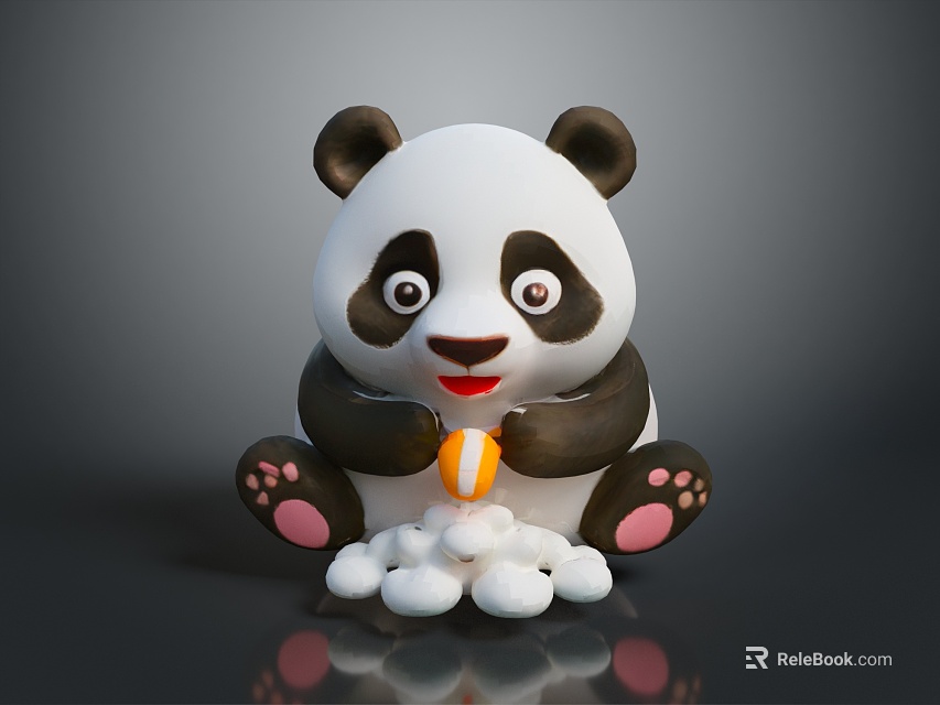 Cute Cartoon Panda Game Movie Character Sitting With Orange Object And White Balls 3d model 