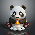 Cute Cartoon Panda Game Movie Character Sitting With Orange Object And White Balls