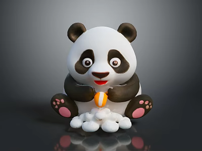 Cute Cartoon Panda Game Movie Character Sitting With Orange Object And White Balls 3d model