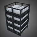 Black Metal Multi Tier Display Shelf With Organized White Storage Bins 3d model
