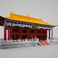 Traditional Chinese Ancient Architecture With Yellow Roof Red Pillars Red Doors And White Railings