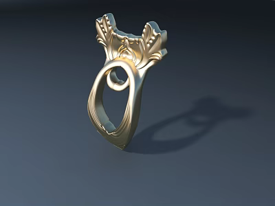 Elegant Ornate Golden Ring Featuring Intricate Floral Design And Decorative Top 3d model