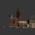 Architectural Scattered Model Pieces With Wooden Chair Books Boxes And Round Stool