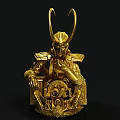 Golden Mythical Horned Figure Sculpture With Intricate Armor And Decorative Base
