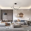 Modern Living and Dining Room Interior Design With Sofa Decorative Artwork Side Table And Cabinet