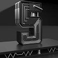 3D Black Number 5 Metallic Structure With Geometric Lines On Circular Platform 3d model