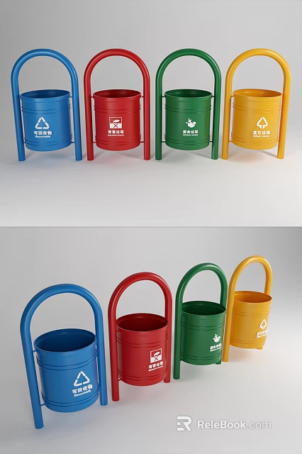Public Facilities Colorful Waste Bins for Sorted Trash Collection in Public Areas 3d model 