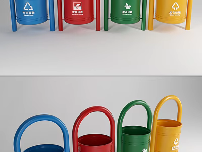 Public Facilities Colorful Waste Bins for Sorted Trash Collection in Public Areas 3d model