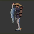 Young Boy In Traditional Outfit With Straw Hat Flowing Blue Sleeves And Colorful Shoes