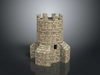 Stone Castle Tower Model With Battlements And Small Window Structure 3d model