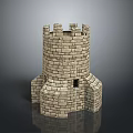 Stone Castle Tower Model With Battlements And Small Window Structure 3d model