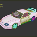 White Sports Car With Two Doors Orange Interior Black Roof And Silver Wheels With Reflection