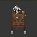 Wooden Watch Tower With Figure In Red Headscarf Holding Bow And Arrow And White Base