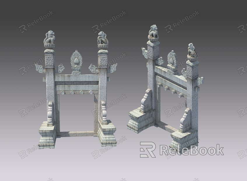 Three Shading and Two Shaden Stone Gate Arch Palace Gate Archway Game Wind Martial Arts Wind Xianxia Wind National Wind Scene model