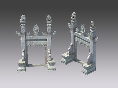 Three Shading and Two Shaden Stone Gate Arch Palace Gate Archway Game Wind Martial Arts Wind Xianxia Wind National Wind Scene model