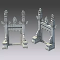Traditional Stone Gates With Lion Statues And Intricate Carvings And Decorative Pillars