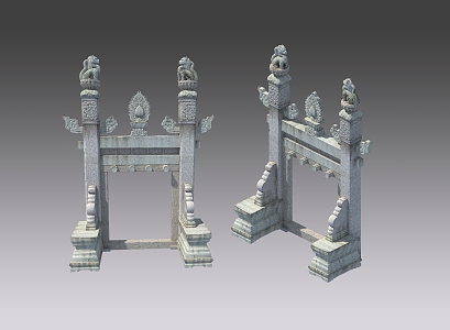 Three Shading and Two Shaden Stone Gate Arch Palace Gate Archway Game Wind Martial Arts Wind Xianxia Wind National Wind Scene 3d model