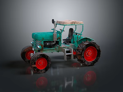 Vintage Green Farm Utility Tractor With Red Wheels Open Seat And Canopy 3d model
