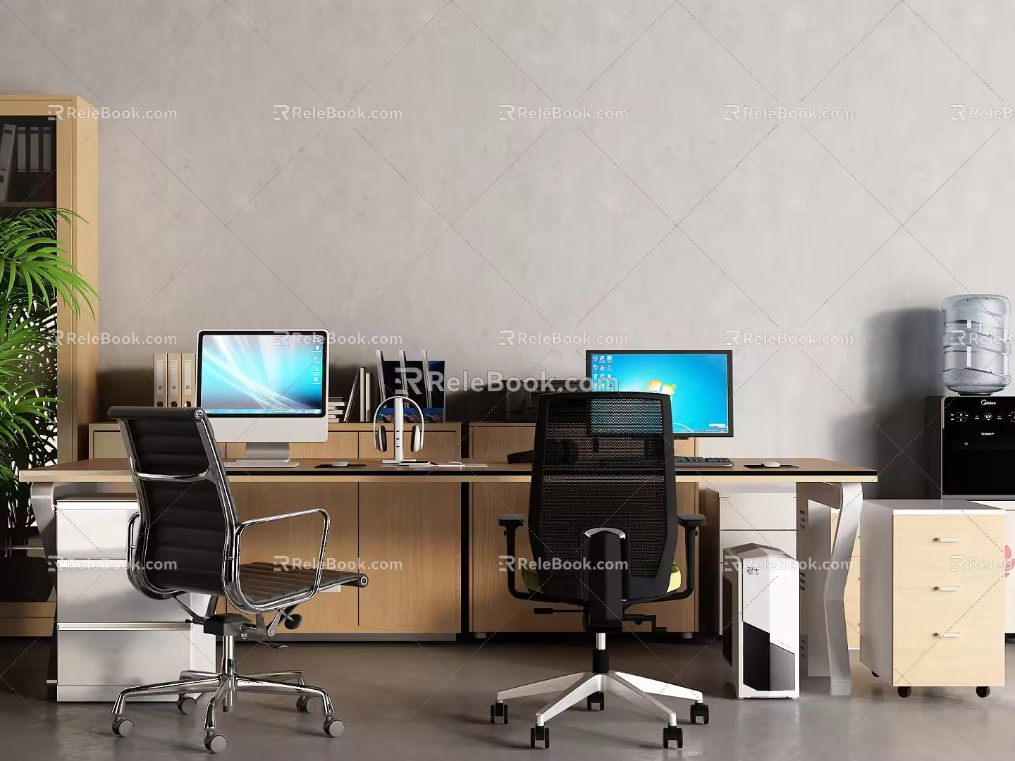 Office Desk Computer Desk File Cabinet Folder Water Dispenser Copier 3d model