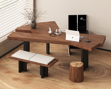 Chinese Style Office Desk and Chair Desk Manager's Desk Public Office Area Negotiation Table and Chair 3d model