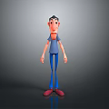 3D Cartoon Man with Blue T-shirt Blue Pants and Red Shoes Standing on Gray Background