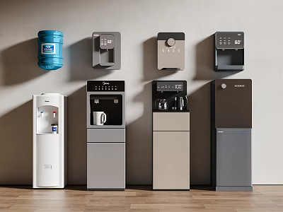 Wall Mounted And Floor Standing Water Dispensers As Modern Daily Appliances With Various Styles 3d model
