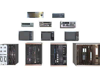 Collection Of Vintage Electronic Devices With Keyboards Monitors And Control Panels 3d model