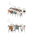 Modern Dining Table Set With Multicolor Chairs And Decorative Tableware 3d model