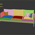 Light Beige Linen Three Seater Sofa With Metal Legs And Decorative Accent Pillows