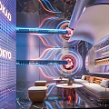 Modern Tokyo KTV Interior Design With Blue Lighting Bar Counter Wine Bottles And Sofa