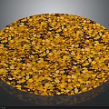 Natural Wood and Stone Circular Surface with Colorful Yellow Orange Granular Fragments