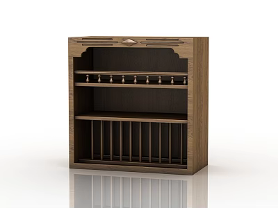 Traditional Wooden Cabinet With Decorative Top And Multiple Storage Shelves 3d model