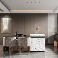 Modern Living Dining Room Interior With Dark Wood Walls Marble Floor Sofa And Decorative Figures